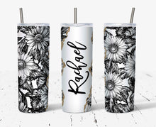 Black and White Sunflowers with Gold Trim 20oz or 30oz Skinny Tumbler - NOT Epoxy