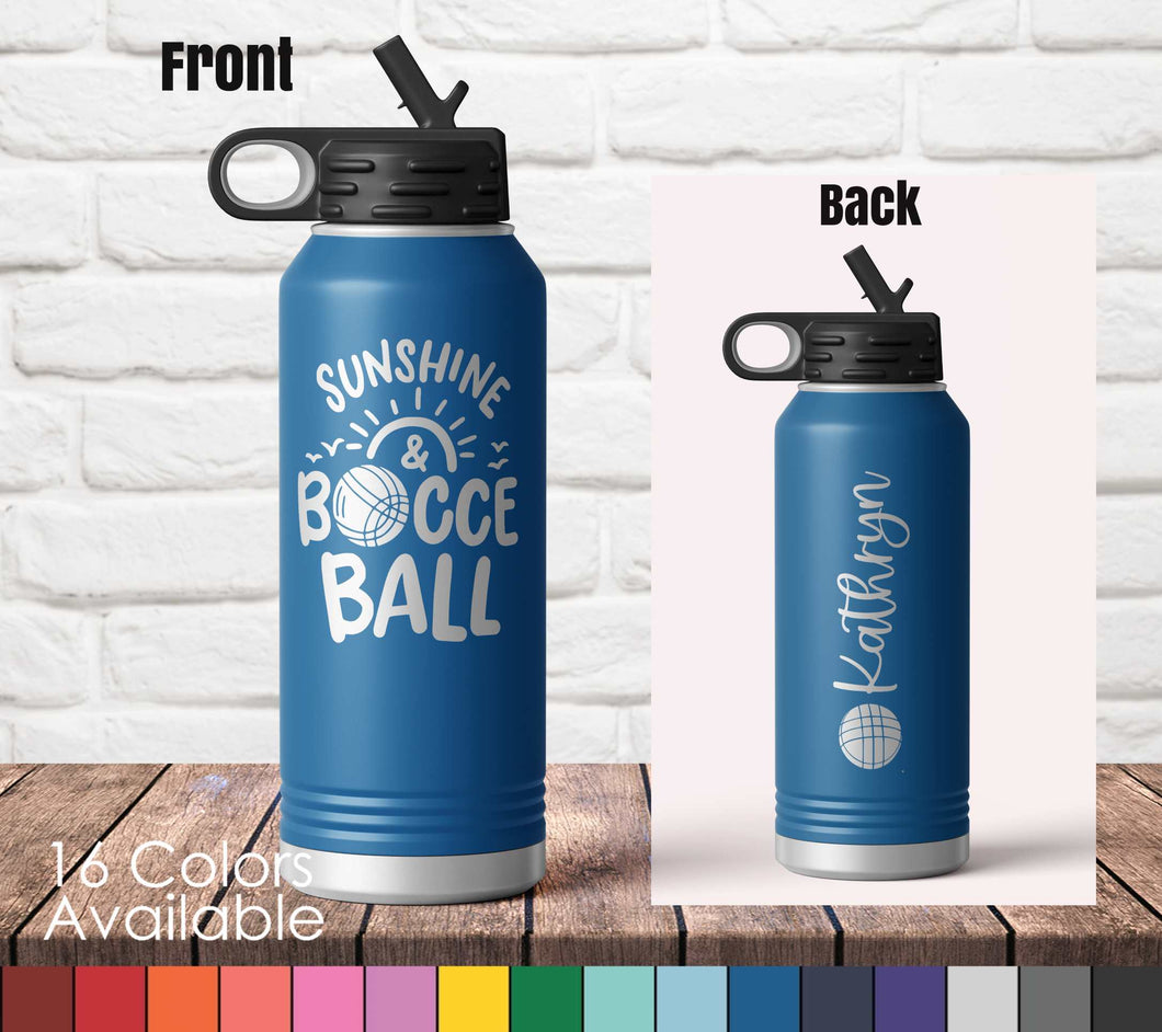 32oz Sunshine and Bocce Ball - Custom Laser Engraved Polar Camel Double Wall Water Bottle