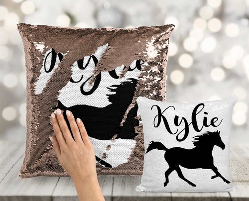 Custom Mustang Horse Sequin Pillow INCLUDES INSERT CUSHION - Personalized Mermaid Pillow