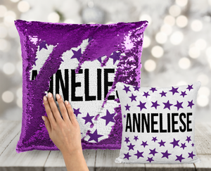 Name with Scattered Stars Custom Counting Sequin Pillow - INCLUDES CUSHION INSERT - Personalized Mermaid Pillow