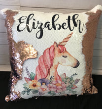 Floral Unicorn Custom Sequin Pillow INCLUDES INSERT CUSHION - Personalized Unicorn Mermaid Pillow