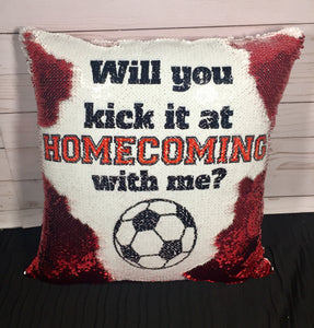 Kick It At Homecoming Proposal Sequin Pillow