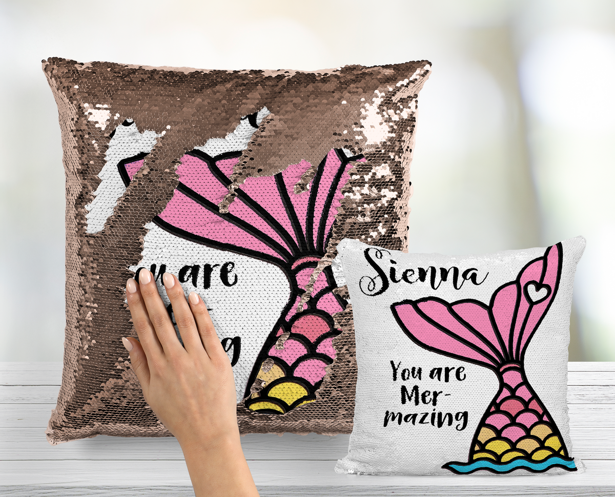 You Are Mer Mazing Custom Sequin Pillow INCLUDES CUSHION INSERT Mermazing Pink Tail Mermaid Pillow