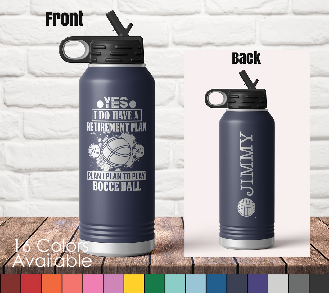 32oz Bocce Ball Retirement Plan - Custom Laser Engraved Polar Camel Double Wall Water Bottle - Bocce Ball Player Retirement Gift