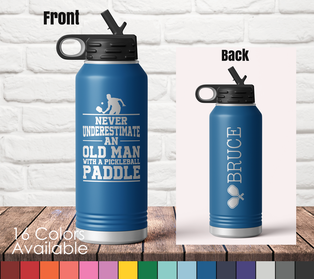 32oz Never Underestimate an Old Man with a Paddle Sports Bottle- Custom Laser Engraved Polar Camel Double Wall Water Bottle