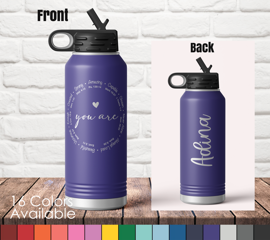 32oz You Are Inspirational Sports Bottle - Custom Laser Engraved Polar Camel Double Wall Water Bottle | Religious Faith Inspiring Quote