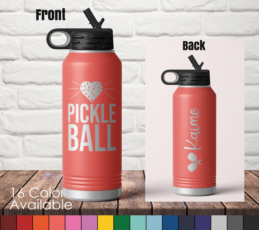 32oz Pickleball Heart Sports Bottle - Custom Laser Engraved Polar Camel Double Wall Water Bottle Woman Women's Waterbottle