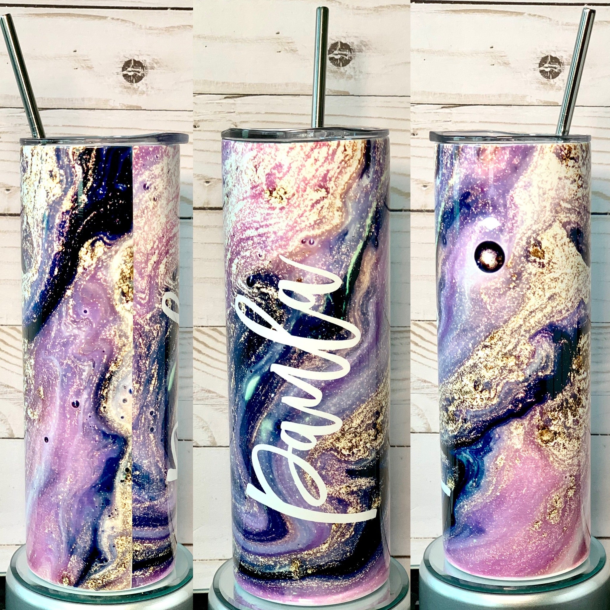 Purple Galaxy Glitter 20oz Skinny Tumbler - Double Wall Stainless