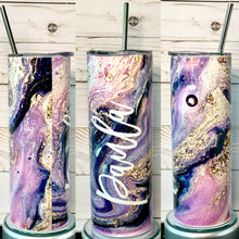 Purple Galaxy Glitter 20oz Skinny Tumbler - Double Wall Stainless Steel with Metal Straw - Personalized w/ Name - 4 - NOT Epoxy