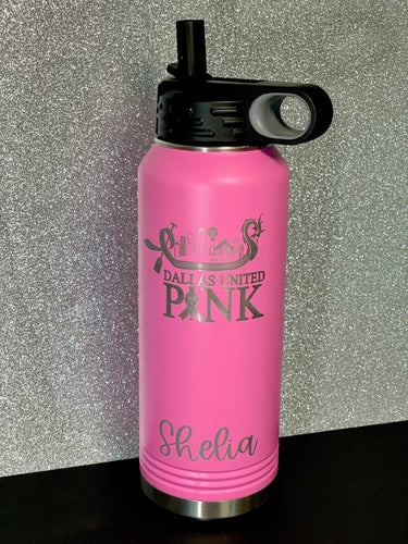 Dallas United Pink Engraved Waterbottles