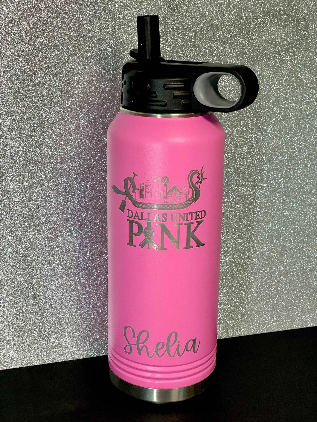 Dallas United Pink Engraved Waterbottles
