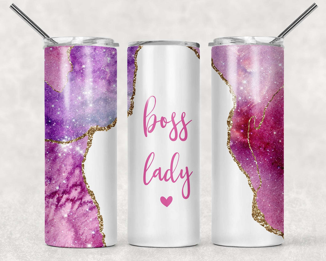 Boss Lady Pink Galaxy Skinny Tumbler -  Double Wall Stainless Steel Cup (359)