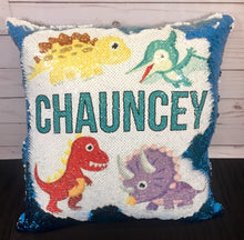 Baby Dino Custom Sequin Pillow - INCLUDES CUSHION INSERT - Personalized Mermaid Pillow