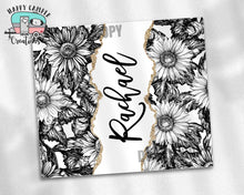 Black and White Sunflowers with Gold Trim 20oz or 30oz Skinny Tumbler - NOT Epoxy
