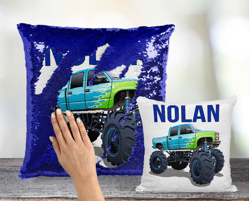 Blue Monster Truck Mermaid Pillow