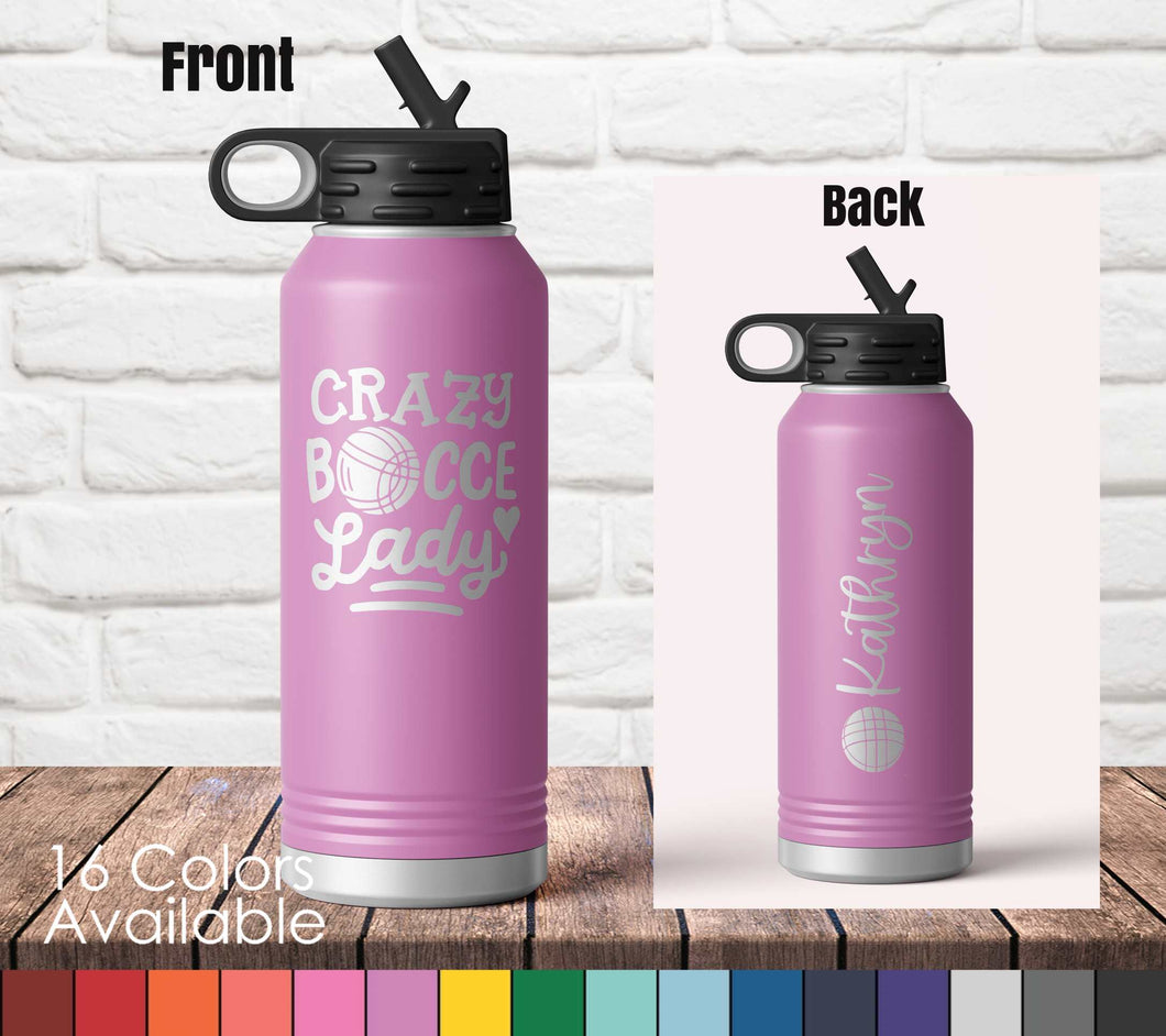 32oz Crazy Bocce Lady | Bocce Ball Player - Custom Laser Engraved Polar Camel Double Wall Water Bottle