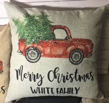 Merry Christmas Vintage Truck Burlap or Canvas Pillow