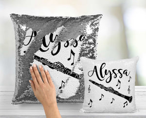 Clarinet with Music Notes Custom Sequin Pillow INCLUDES INSERT CUSHION - Personalized Color Changing Band Mermaid Pillow