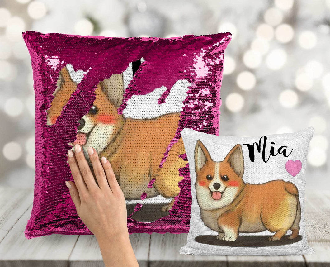 Corgi Custom Sequin Pillow INCLUDES CUSHION INSERT - Personalized Dog Corgy Mermaid Pillow