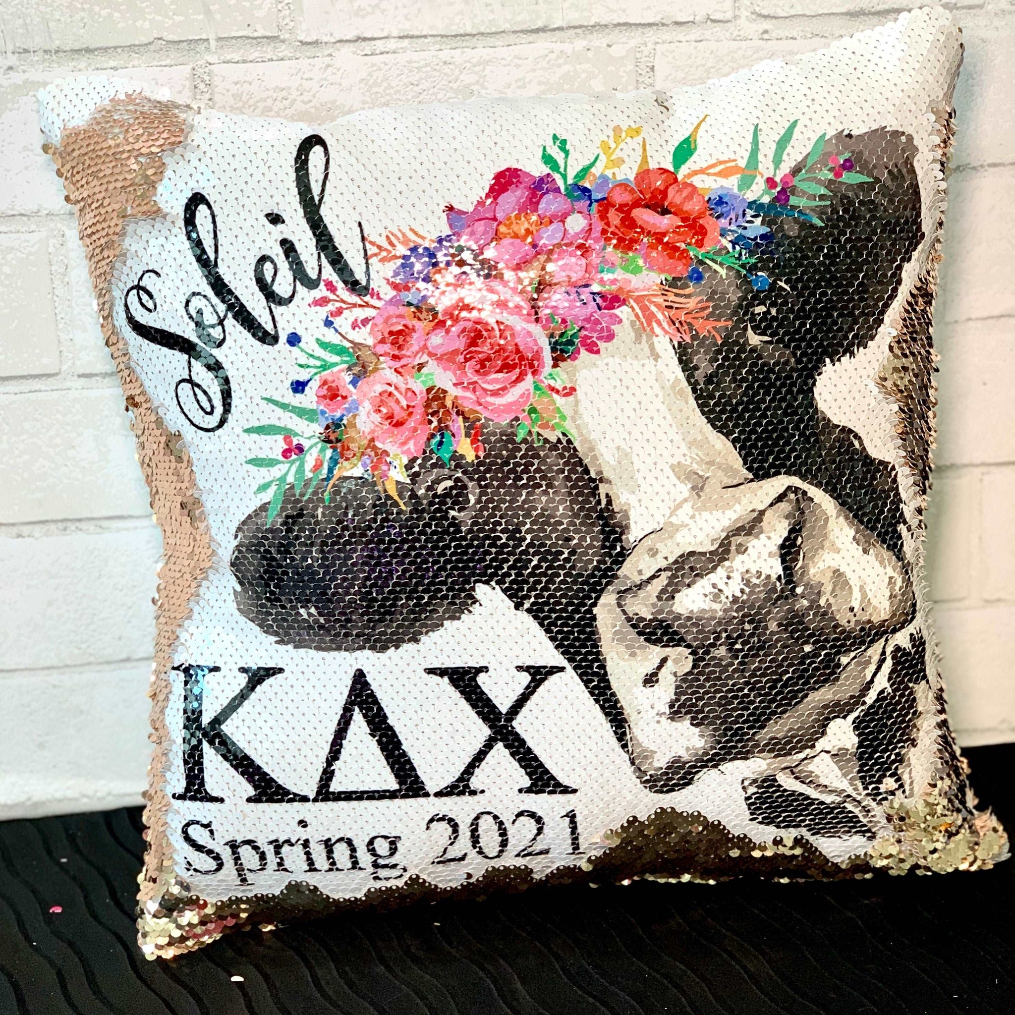 Floral Cow Sequin Pillow - INCLUDES INSERT CUSHION - Personalized Farm –  Happy Camper Creations TX