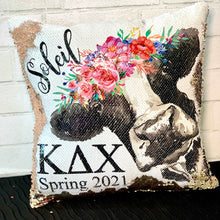 Floral Cow Sequin Pillow - INCLUDES INSERT CUSHION - Personalized Farmhouse Mermaid Pillow
