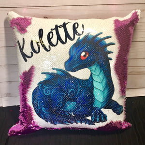 Blue Dragon Custom Sequin Pillow INCLUDES INSERT CUSHION - Personalized Mermaid Pillow