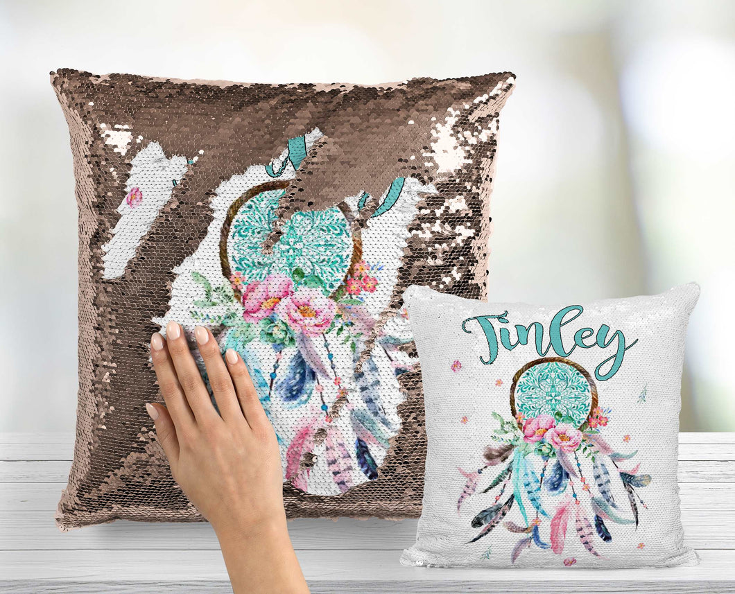 Dreamcatcher Custom Sequin Pillow - Includes Cushion Insert - Mermaid Pillow