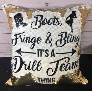 Drill Team- Boots, Fringe & Bling Custom Sequin Pillow - INCLUDES INSERT CUSHION - Personalized Dance Mermaid Pillow