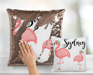 Flamingo Sequin Pillow - INSERT INSERT CUSHION - Personalized Mermaid Pillow