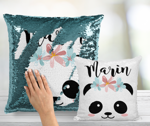 Panda Face with Floral Crown Custom Mermaid Pillow
