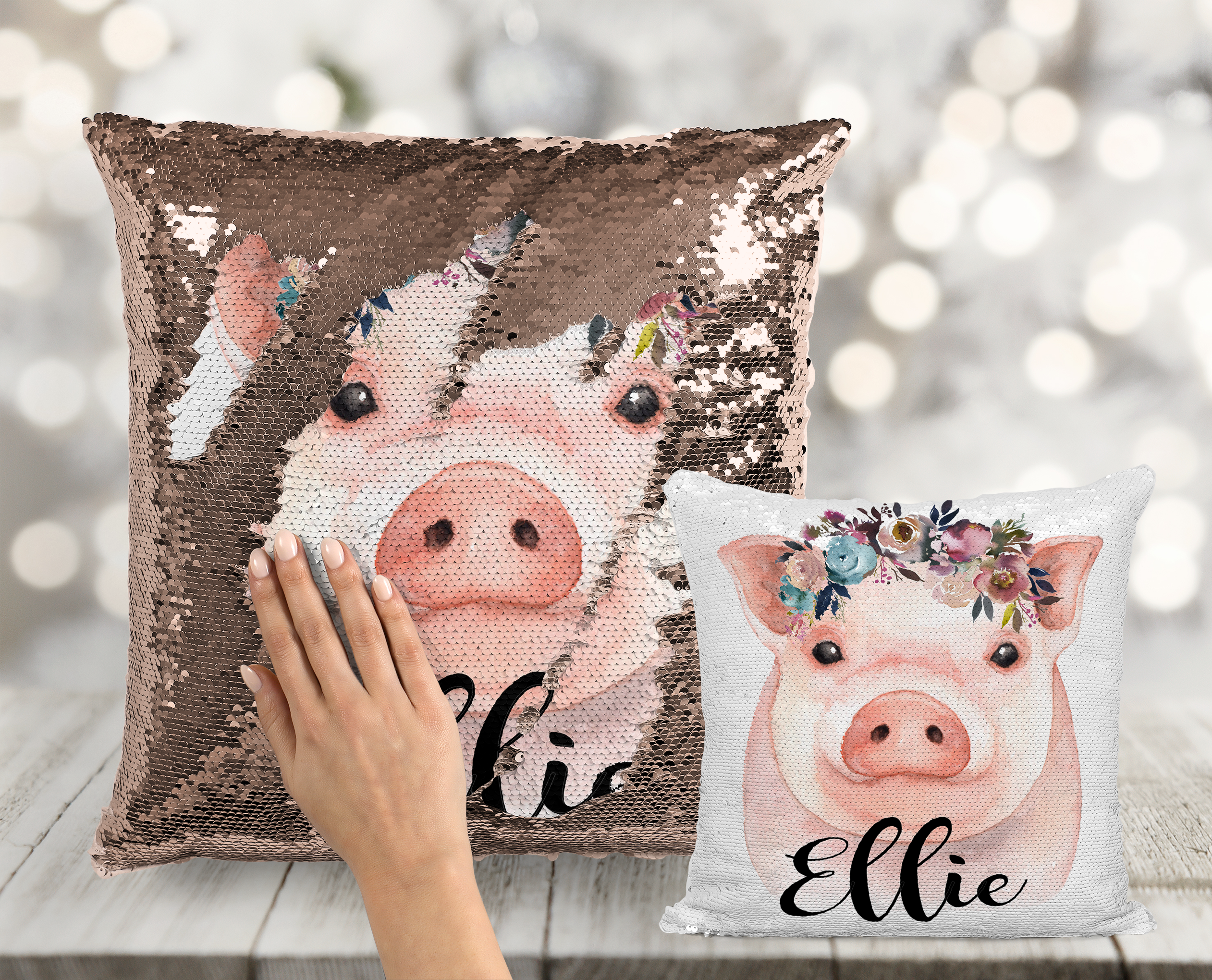 Floral Cow Sequin Pillow - INCLUDES INSERT CUSHION - Personalized Farm –  Happy Camper Creations TX