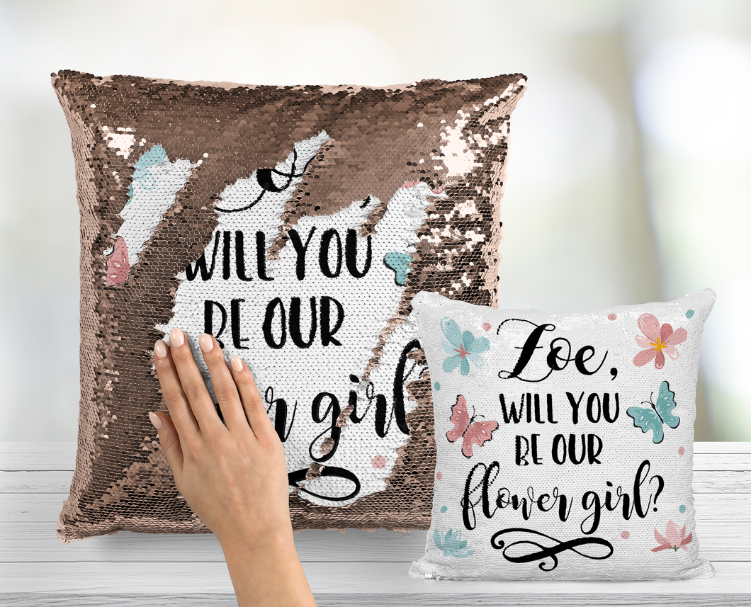Flower Girl Proposal Custom Sequin Pillow INCLUDES CUSHION INSERT - Personalized Will You Be My Flower Girl Mermaid Pillow Reveal