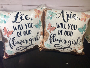 Flower Girl Proposal Custom Sequin Pillow INCLUDES CUSHION INSERT - Personalized Will You Be My Flower Girl Mermaid Pillow Reveal