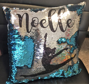 Gymnast Custom Sequin Pillow INCLUDES INSERT CUSHION - Personalized Family Name Mermaid Pillow