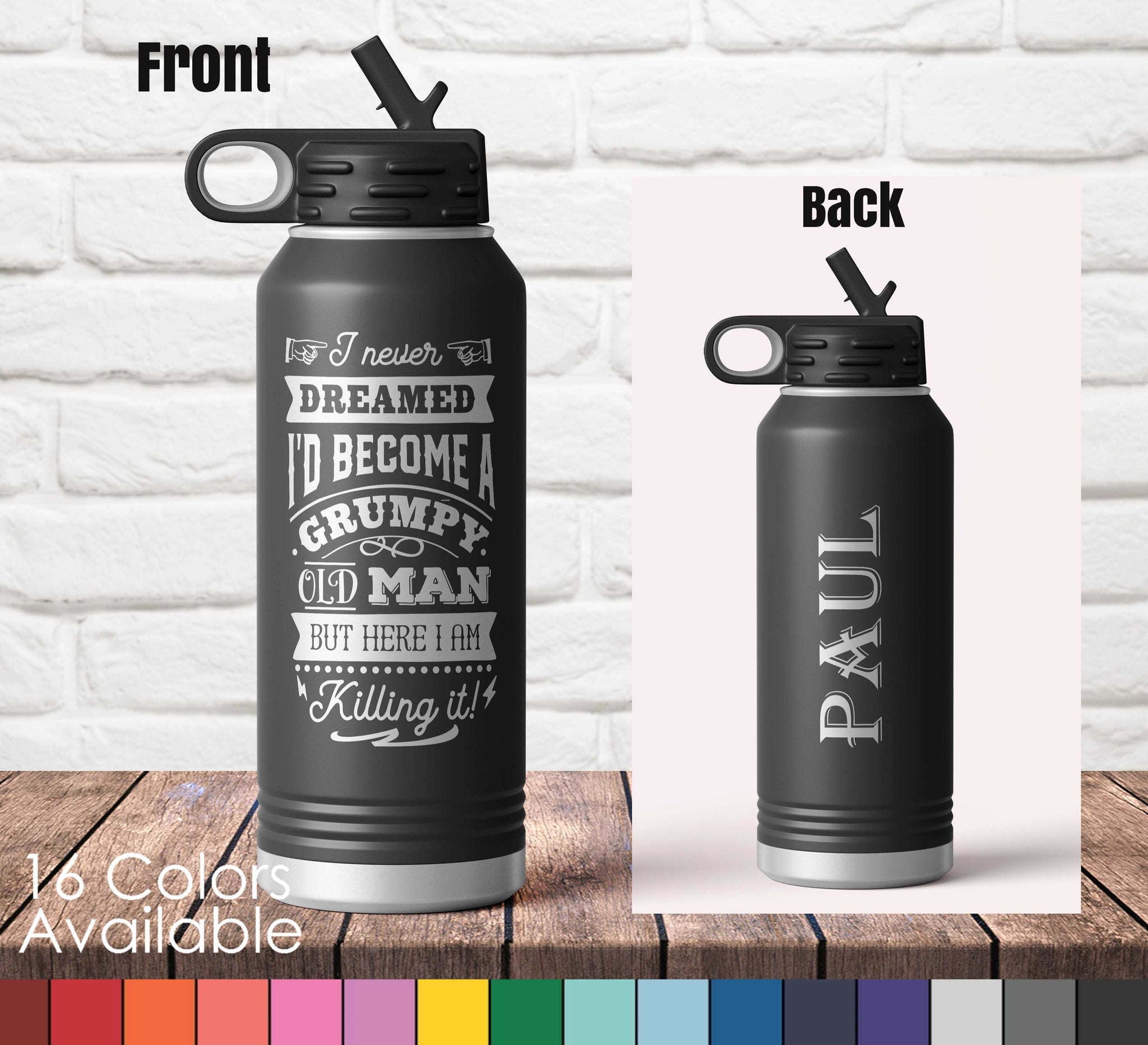 Personalized Water Bottle With Straw Lid, Custom Engraved Water