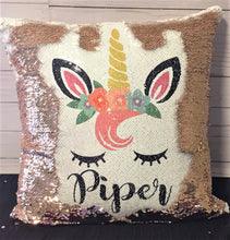 Unicorn Face Custom Sequin Pillow- INCLUDES CUSHION INSERT - Personalized Mermaid Pillow