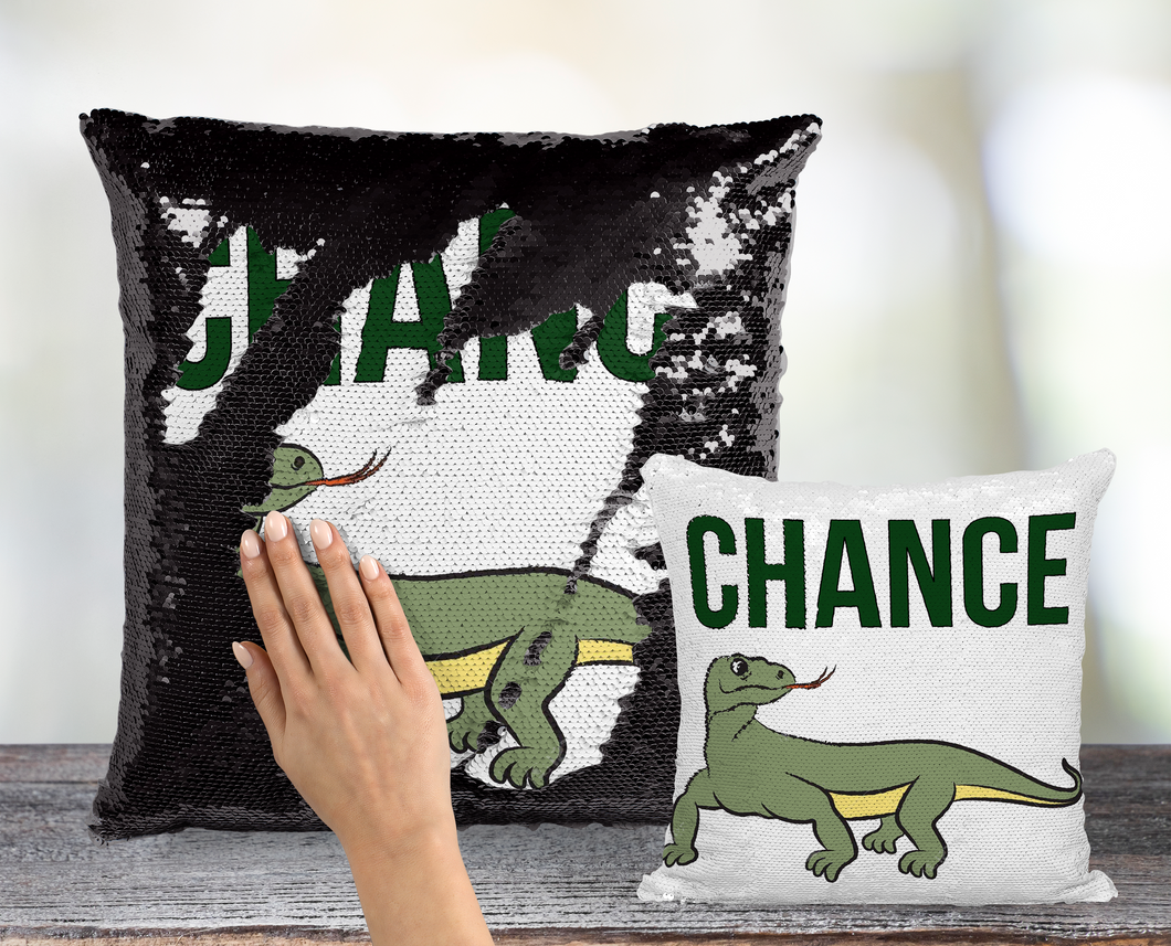 Komodo Dragon Custom Sequin Pillow INCLUDES CUSHION INSERT - Personalized Mermaid Two Tone Pillow