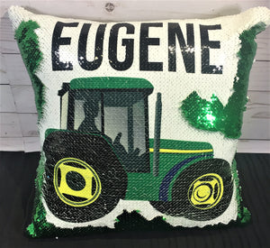 Tractor- John Deere Inspired Sequin Pillow