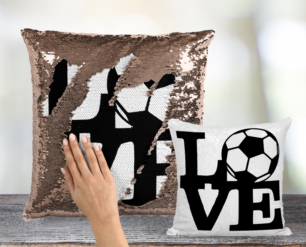 Soccer LOVE Sequin Pillow - INCLUDES INSERT Personalized Mermaid Cushion