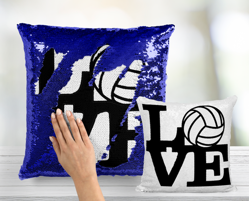 Volleyball LOVE Sequin Pillow - INCLUDES INSERT - Personalized Sports Mermaid Cushion