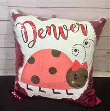 Pink Ladybug Custom Sequin Pillow INCLUDES INSERT CUSHION - Personalized Mermaid Pillow