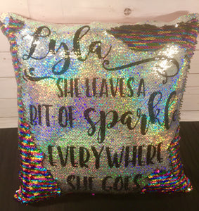 She Leaves a Bit of Sparkle Everywhere She Goes Custom Sequin Pillow INCLUDES INSERT CUSHION - Personalized Mermaid Pillow