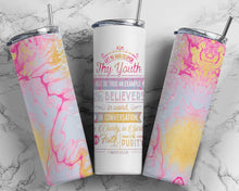 1 Timothy 4:12 KJV Let No Man Despise Thy Youth 20oz or 30oz Skinny Tumbler - Pink and Gold Double Wall - NOT Epoxy