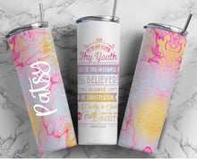 1 Timothy 4:12 KJV Let No Man Despise Thy Youth 20oz or 30oz Skinny Tumbler - Pink and Gold Double Wall - NOT Epoxy