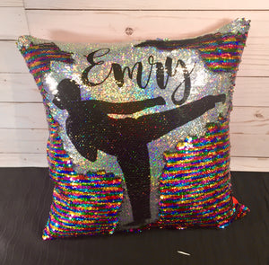 Karate- Female- Martial Arts Sequin Pillow - INCLUDES INSERT CUSHION - Personalized Mermaid Pillow