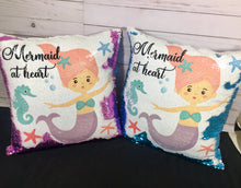 Mermaid at Heart Sequin Pillow INCLUDES INSERT - Personalized Sequin Flip Cushion