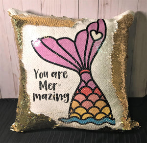 You Are Mer-Mazing Custom Sequin Pillow INCLUDES CUSHION INSERT Mermazing Purple Lavender Tail Mermaid Pillow