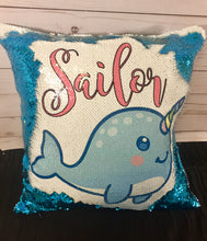 Narwhal Custom Sequin Pillow - INCLUDES CUSHION INSERT - Personalized Whale Mermaid Pillow