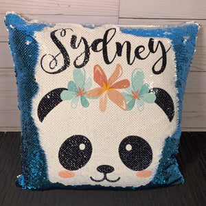 Panda Face with Floral Crown Custom Mermaid Pillow
