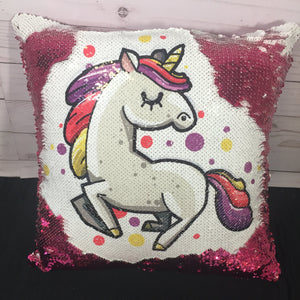 Unicorn Polka Dots Custom Sequin Pillow - INCLUDES CUSHION INSERT Personalized Hot Pink Purple Mermaid Pillow